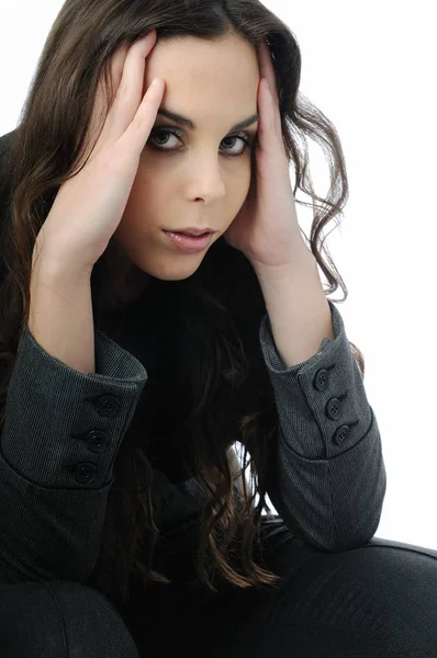 Mujer Joven Depresión Con Cabeza Las Manos — Foto de Stock