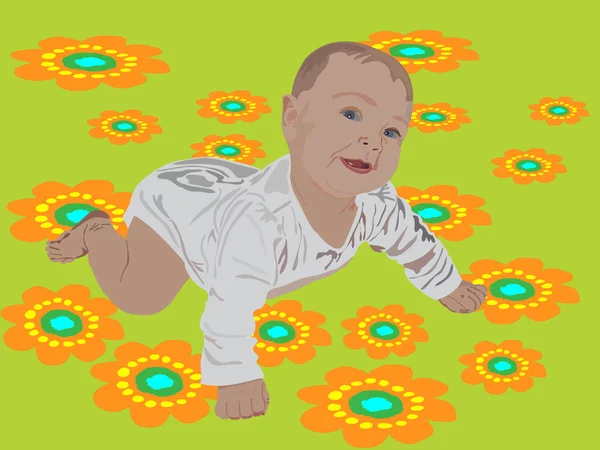 Bunte Vektorillustration Des Babys Auf Blumen — Stockfoto