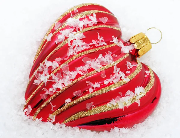 Coração Vermelho Com Neve Natal — Fotografia de Stock