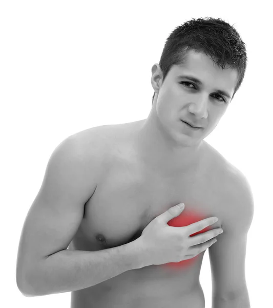 Young Man Suffering Pain His Chest — Stock Photo, Image