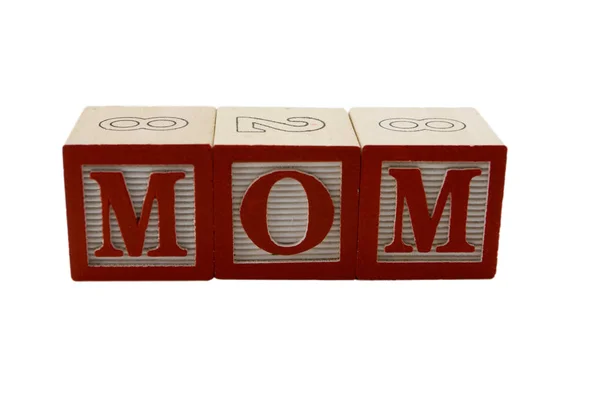 Wooden Alphabet Blocks Lined Row Spelling Mother — Stock Photo, Image