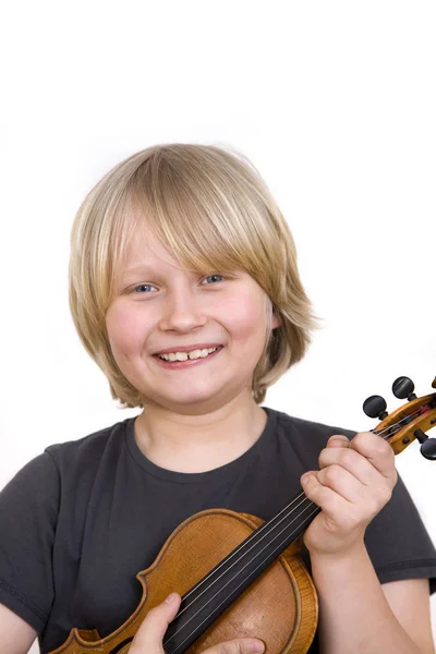 Pojke Porträtt Med Violin — Stockfoto