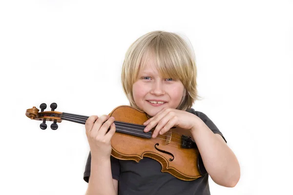 Retrato Menino Com Violino — Fotografia de Stock