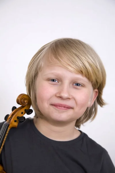 Retrato Menino Com Violino — Fotografia de Stock