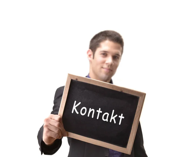 Young Businessman Holding Blackboard Text Success — Stock Photo, Image