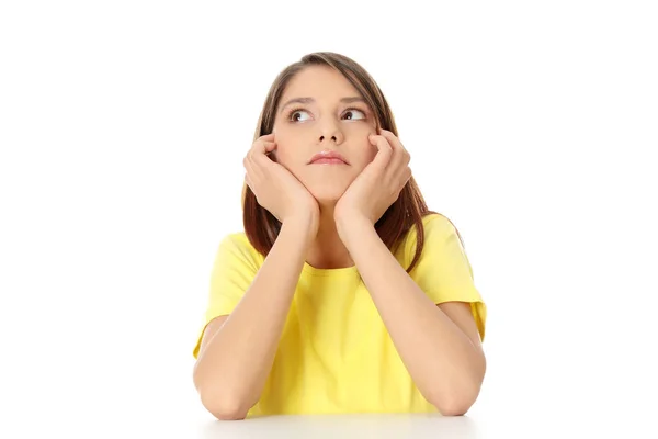 Thoughtful Woman Isolated White Background — Stock Photo, Image