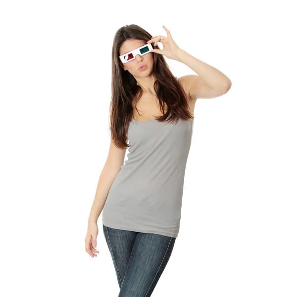 Young Beautiful Woman Glasses Isolated White — Stock Photo, Image