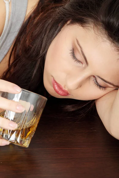 Yound Beautiful Woman Depression Drinking Alcohol — Stock Photo, Image