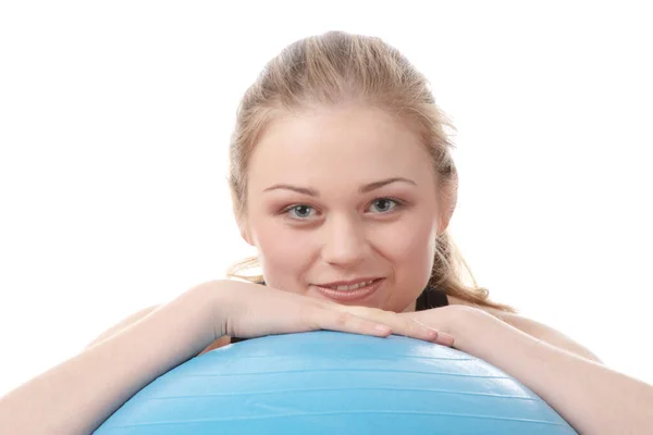 Ung Lycklig Kvinna Gör Fitness Motion Isolerad Vit — Stockfoto