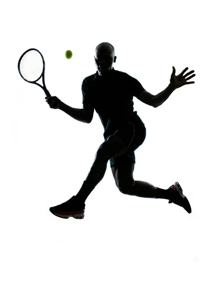 Uomo Africano Afro Americano Giocare Tennis Giocatore Dritto Studio Isolato — Foto Stock