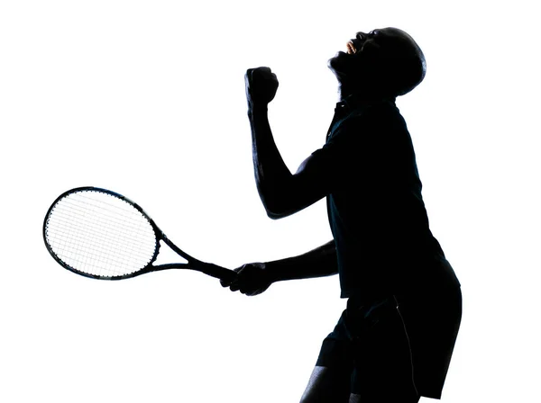 Mann Afrikanischer Afroamerikaner Spielt Tennisspieler Studio Isoliert Auf Weißem Hintergrund — Stockfoto