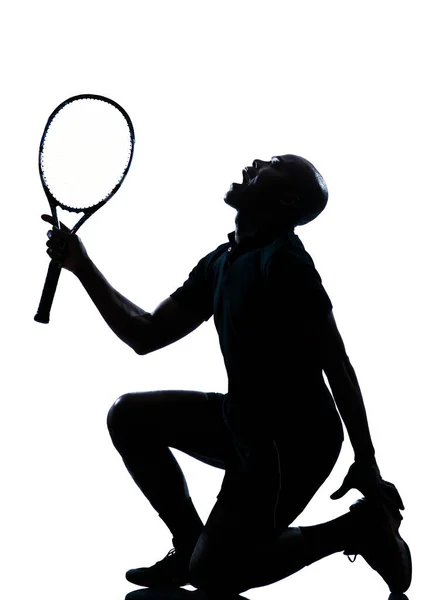 Bărbat Afro American Jucând Tenis Într Studio Izolat Fundal Alb — Fotografie, imagine de stoc