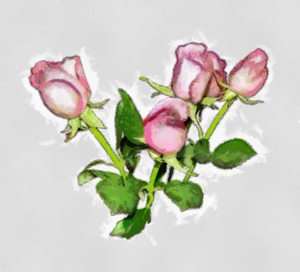 Pintura Óleo Posy Com Botões Rosa Rosa — Fotografia de Stock