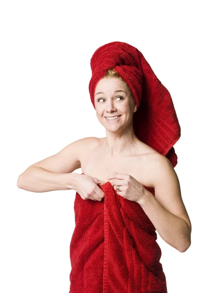 Dziewczyna Czerwonym Ręcznikiem — Zdjęcie stockowe