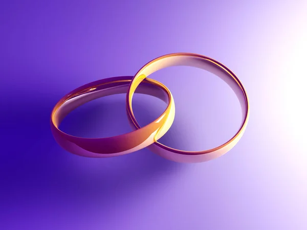 Anéis Casamento Dourados Ilustração Renderizada Configuração Relâmpago Roxo — Fotografia de Stock