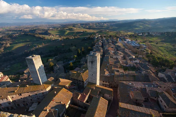 Uitzicht Vanuit Lucht Het Middeleeuwse Dorp San Gimignano Toscane Italië — Stockfoto