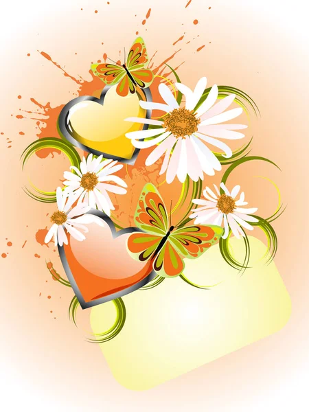 Иллюстрация Цветочные Элементы Бабочками Сердцами — стоковое фото