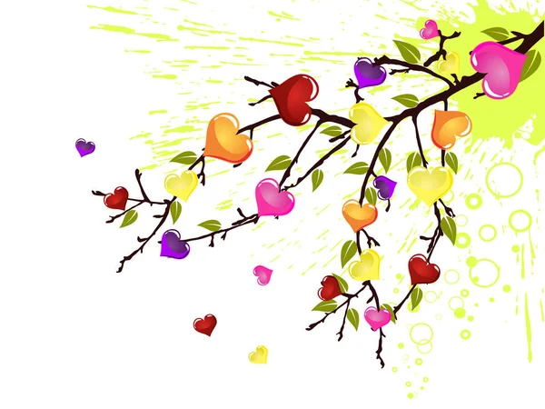 Illustration Cœurs Colorés Sur Une Branche — Photo