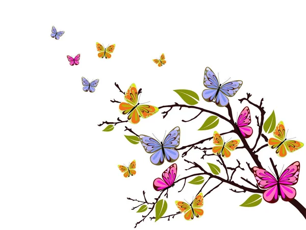 Illustration Bunte Schmetterlinge Auf Einem Ast — Stockfoto