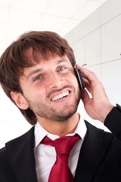 Handsome Friendly Businessman Using Cell Phone — Stock Photo, Image