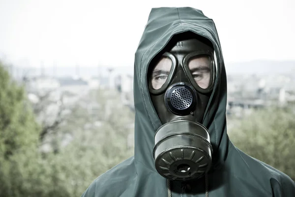 Bizarre Portrait Man Gas Mask — Stock Photo, Image