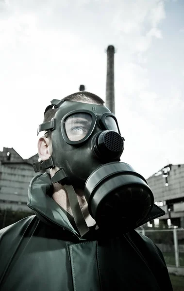 Bizarre Portrait Man Gas Mask — Stock Photo, Image