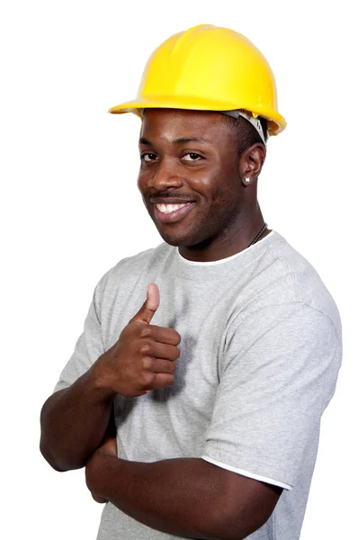 一名黑人非洲裔美国建筑工人在工作场地 — 图库照片