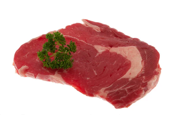 Rindfleisch Roh Und Saftig Auf Einer Weißen Oberfläche — Stockfoto