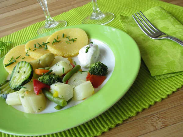 Asparagus Other Vegetables Polenta — Stock Photo, Image