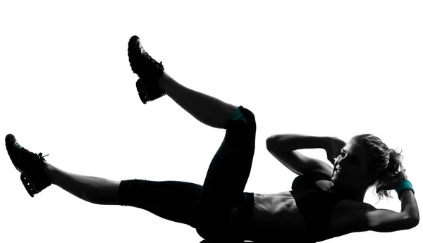 Uma Mulher Exercitando Exercício Aptidão Exercícios Aeróbicos Abdominais Empurrar Para — Fotografia de Stock