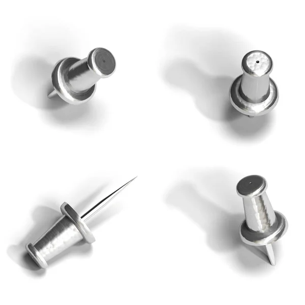 Grey Metal Pushpin Set Isolated White Background Top View — Stock Photo, Image