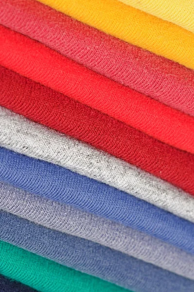 Stack Colored Tee Shirts Shelf — Stock Photo, Image