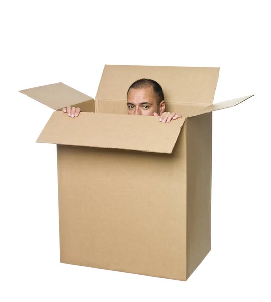 Man Cardboard Box — Zdjęcie stockowe