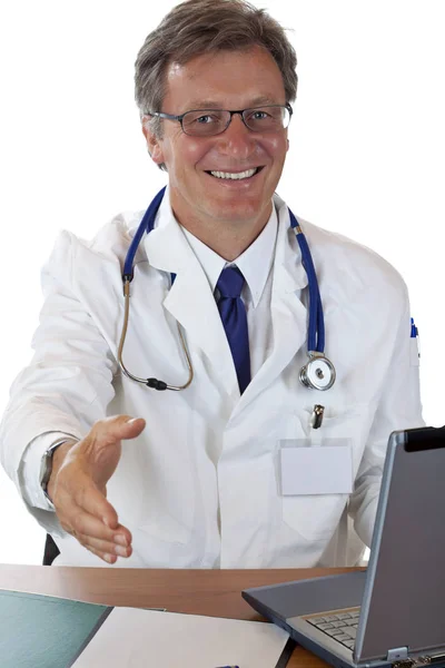 Przyjazny Lekarz Praktyce Ręce Powitanie Izolowany Białym Tle — Zdjęcie stockowe
