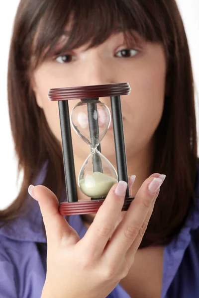 Mujer Negocios Con Reloj Arena Concepto Tiempo — Foto de Stock