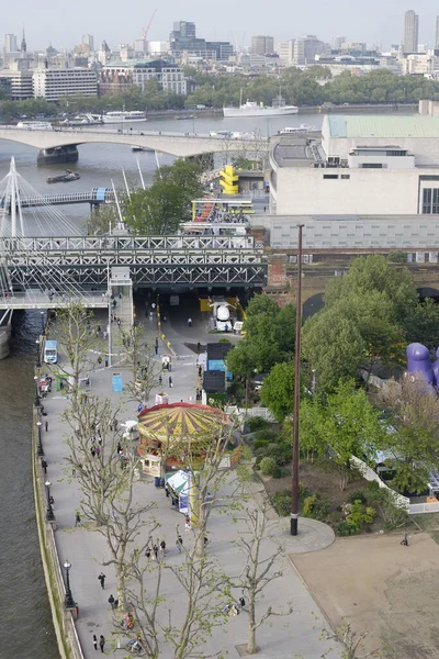 London Eye Dan Thames Nehrinin Yukarısına Londra Şehrine Doğru Güney — Stok fotoğraf