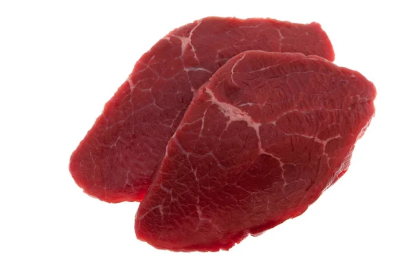 Rundvlees Sappige Rauwe Huftsteak Tegen Witte Achtergrond — Stockfoto