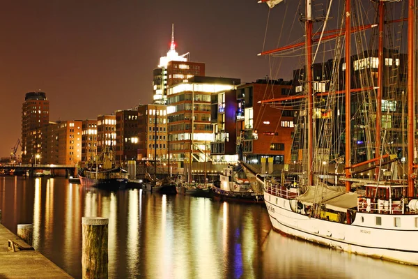 Hamburk Hafencity Noc Výstřel — Stock fotografie