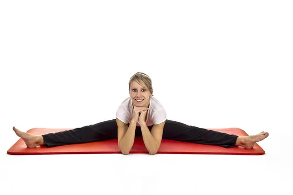 Ung Kvinna Gör Yoga Motion Isolerad Vitt — Stockfoto