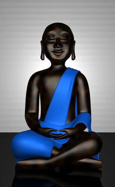 Černá Buddha Postava Modrým Pláštěm — Stock fotografie