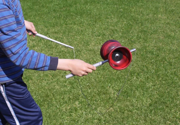 Boy Playing Diabolo Just Hands Diabolo Included Plenty Copy Space — Stock Photo, Image