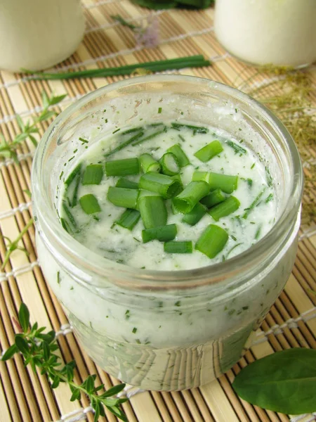 Green Yogurt Smoothie Garden Herbs — Stock Photo, Image