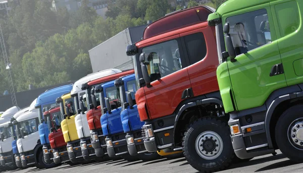 Trucks Brand New Standing Line Trucking Convoy — Stock Photo, Image