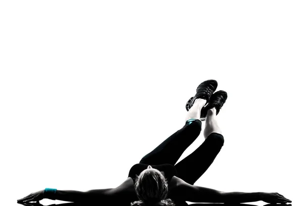 One Woman Exercising Workout Fitness Aerobic Exercise Abdominals Push Ups Stock Photo