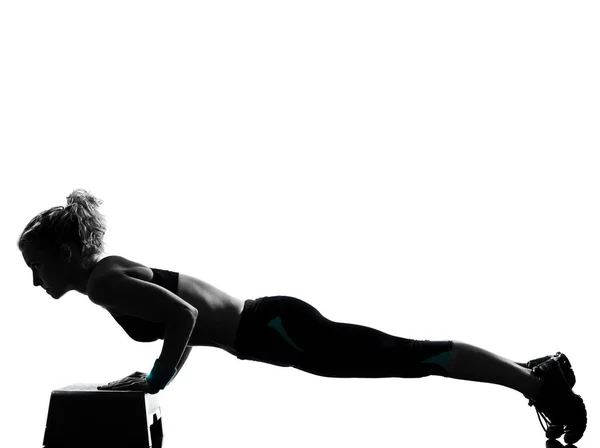 One Woman Exercising Workout Fitness Aerobic Exercise Abdominals Push Ups Royalty Free Stock Images