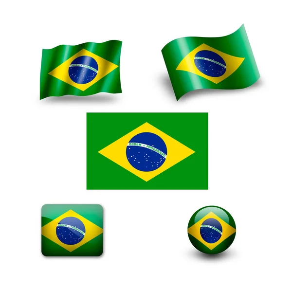 Ikonuppsättning För Brasilien Flaggan — Stockfoto