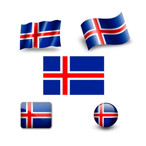 Islands Flagga Ikonuppsättning — Stockfoto