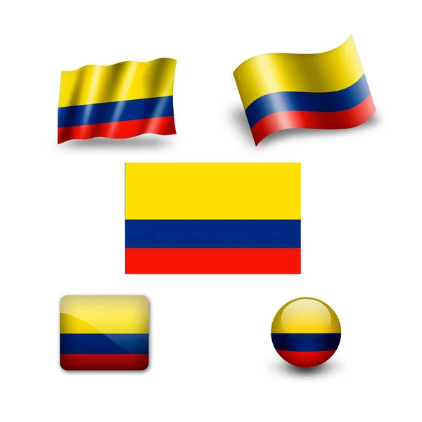 Zestaw Ikon Flaga Kolumbii — Zdjęcie stockowe