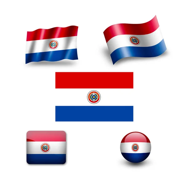 Conjunto Ícones Bandeira Paraguai — Fotografia de Stock