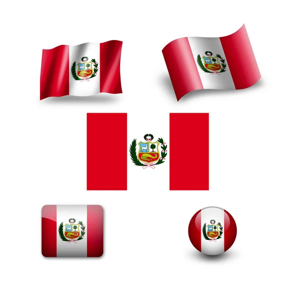 Conjunto Ícone Bandeira Peru — Fotografia de Stock